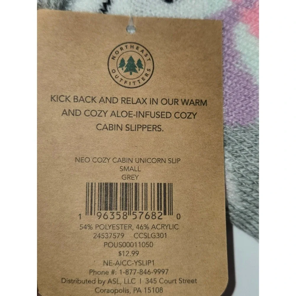 Northeast Outfitters Cozy Cabin Unicorn Slippers Youth‎ Size 10K-4 Gray